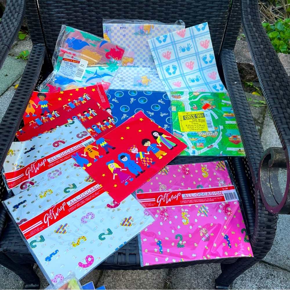 Gift Wrap Bundle of Vintage Children’s Wrapping Paper (6 NEW Packages sealed)